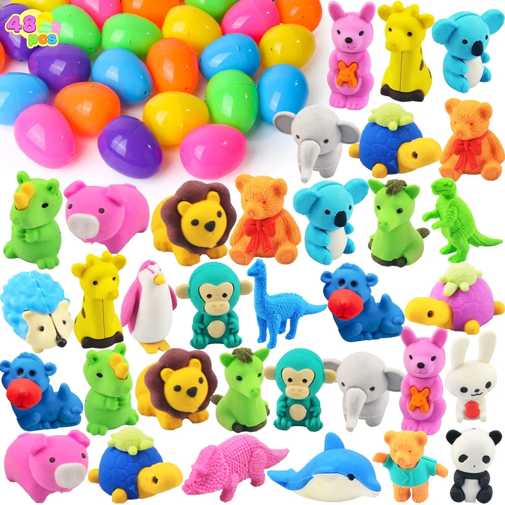 24Pcs Animal Themed Erasers Prefilled Easter Eggs