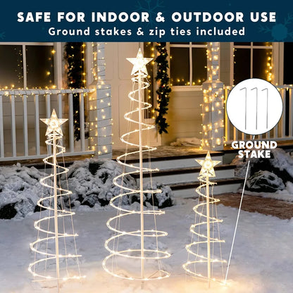 3pcs Outdoor Spiral Christmas Tree Warm White Lights