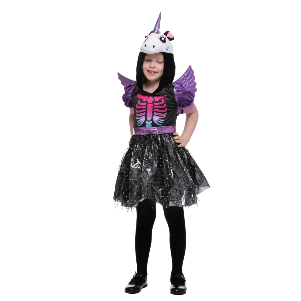 Girls Dark Unicorn Skeleton Dress Halloween Costume