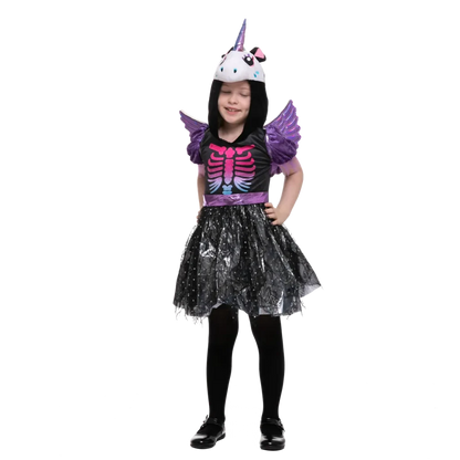 Girls Dark Unicorn Skeleton Dress Halloween Costume