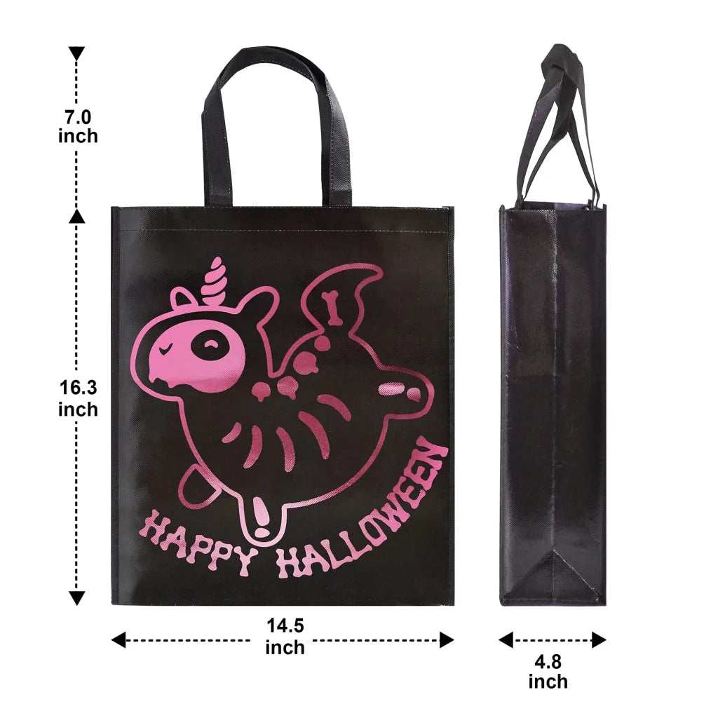 12Pcs Halloween Tote Bags with Shining Skeleton Designs