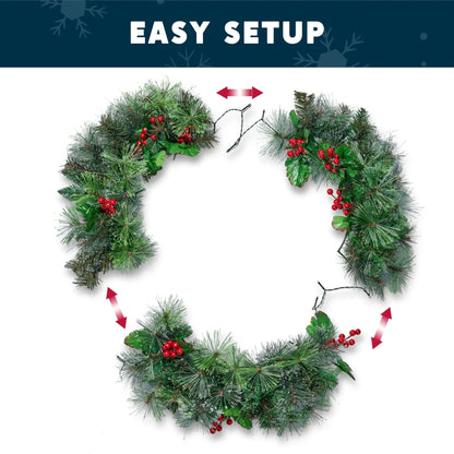 24 Inch Pre-Lit Christmas Wreath with Warm White LEDs