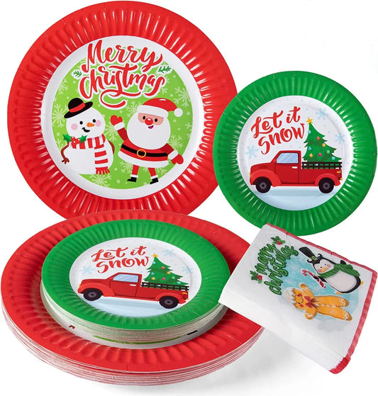 96pcs Disposable Christmas Paper Plates Tableware Set