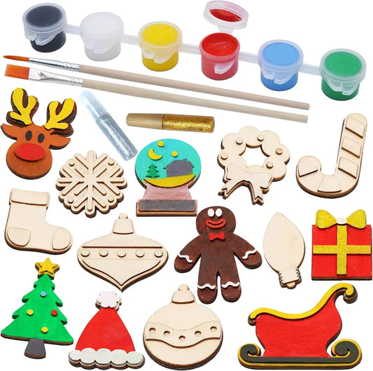 14pcs Silver Christmas Wooden Magnet Painting Kit