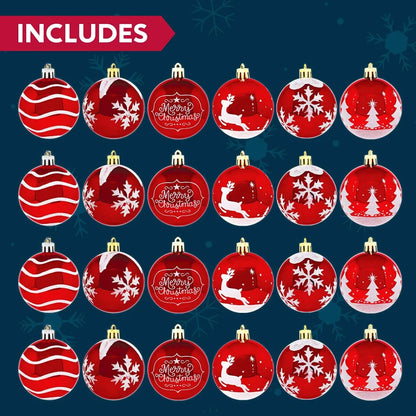 24pcs Red and White Christmas Ball Ornaments