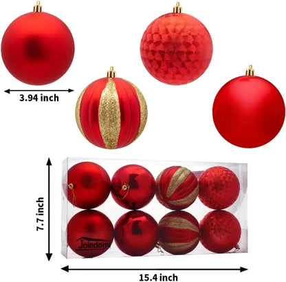 8pcs Shatterproof Red Christmas Ball Ornaments 3.94in