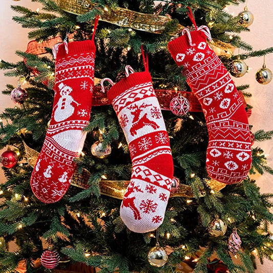 6pcs Christmas Knit Stockings Decorations