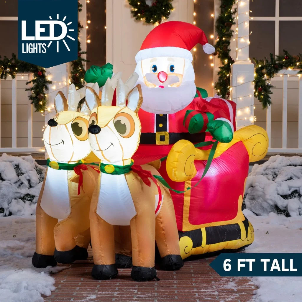 6ft Inflatable LED Santa on Sleigh Decoration