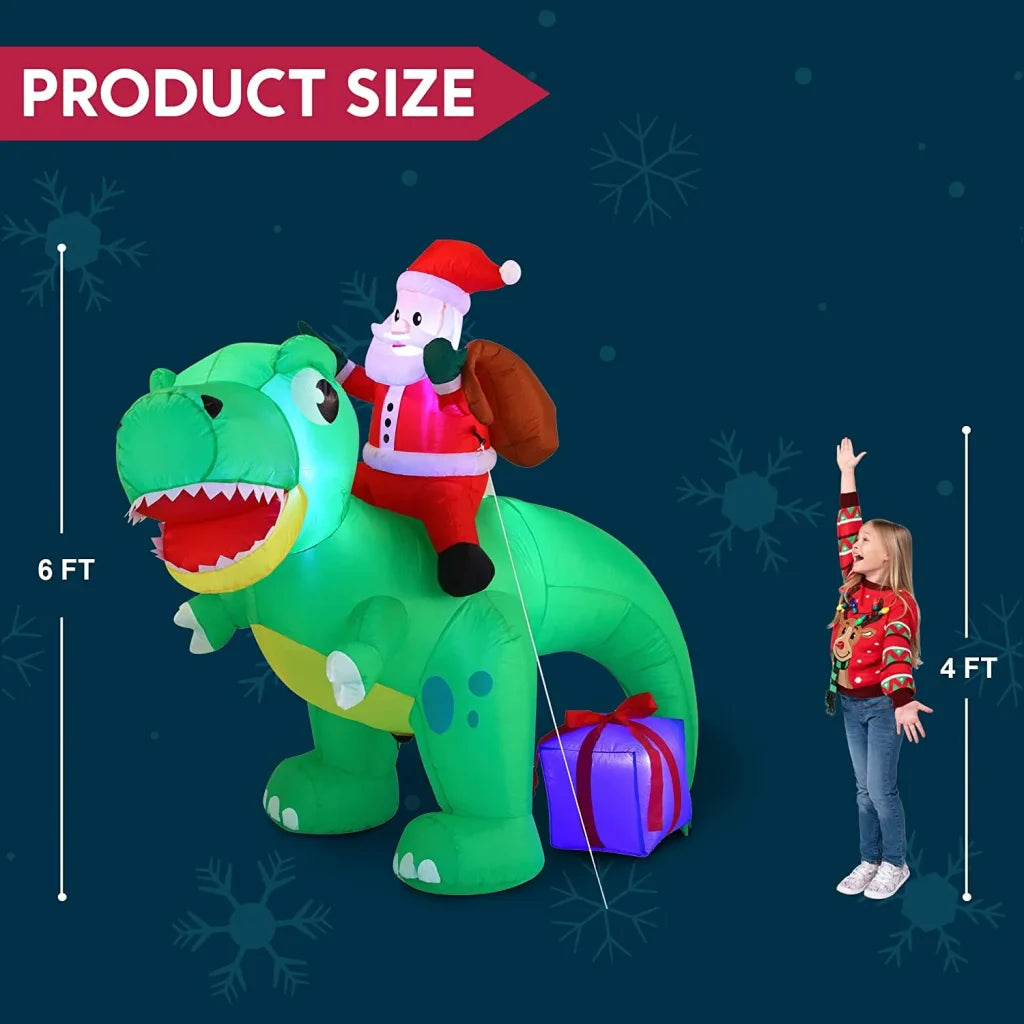 6ft Long LED Santa Inflatable Ride On Dinosaur