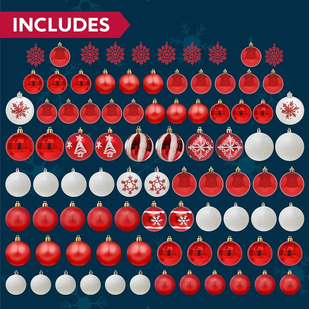 88pcs Red and White Christmas Shatterproof Ornaments