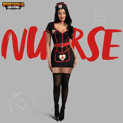 Women Black Cardiac Arrest Nurse Dress Costume