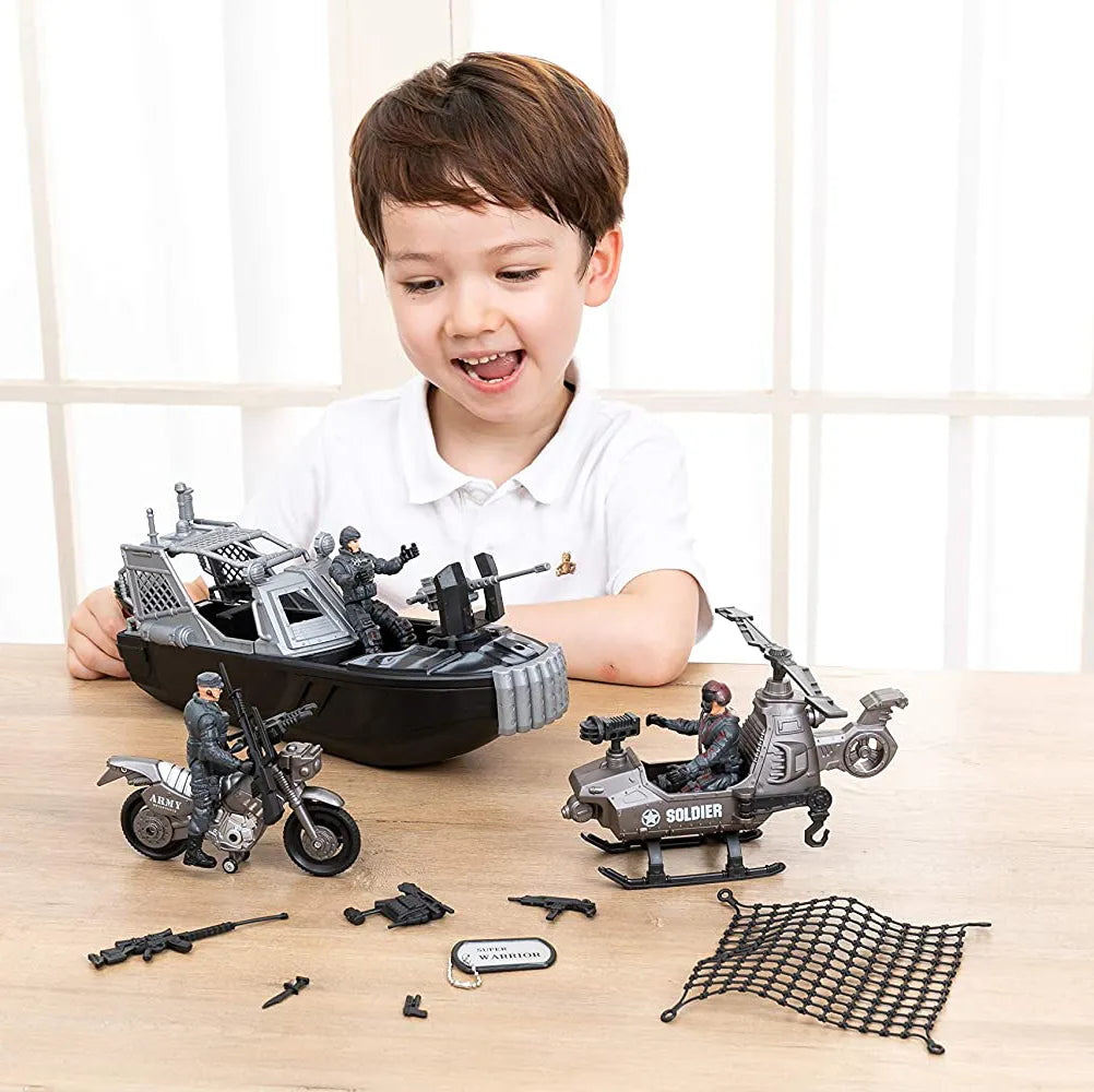 9pcs Combat Boat and Military Vehicle Toy Set