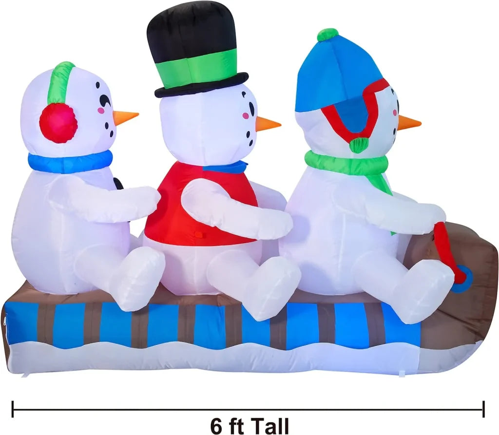 6ft Inflatable LED Snowmen on a Sleigh Ride