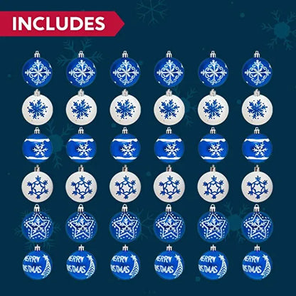 36Pcs Deluxe Christmas Ball Ornaments 2.36in Blue & White