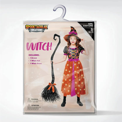 Girls Light-Up Orange Witch Costume