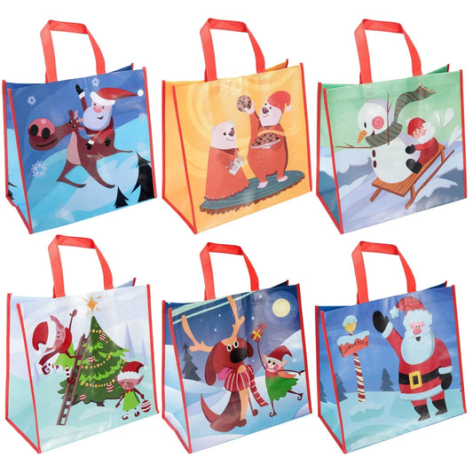 12pcs Reusable Christmas Grocery Bags With Handles