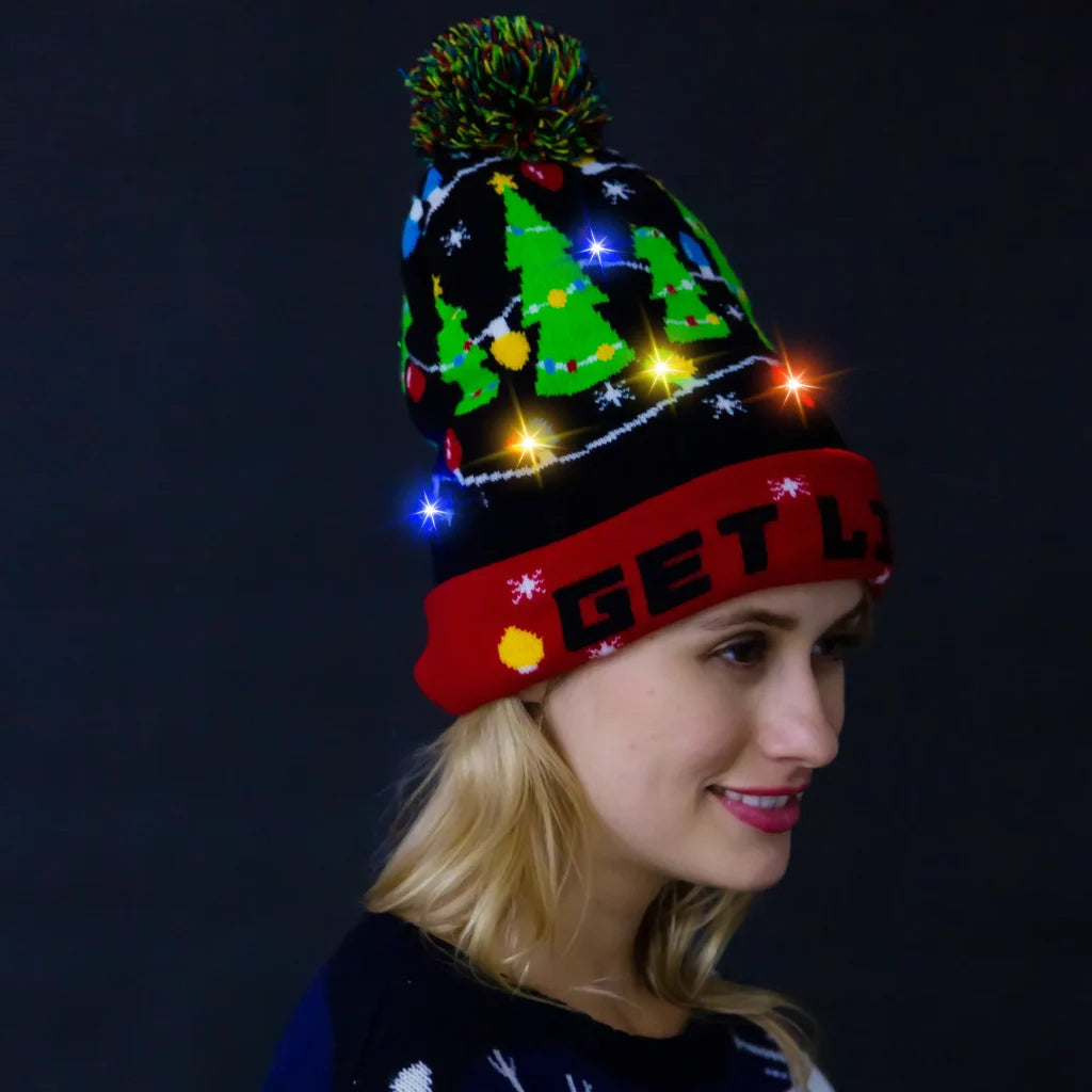 Adult Christmas LED Light Up Knit Cap Beanie