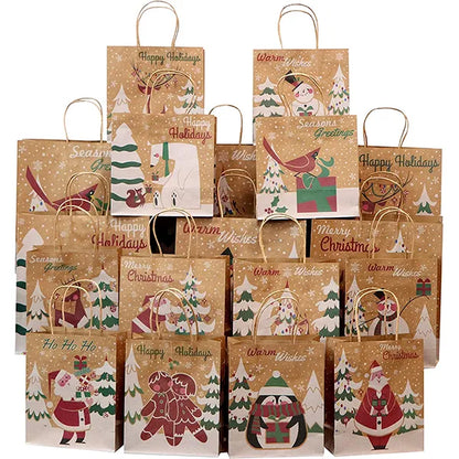 48pcs Assorted Prints Christmas Kraft Gift Bags