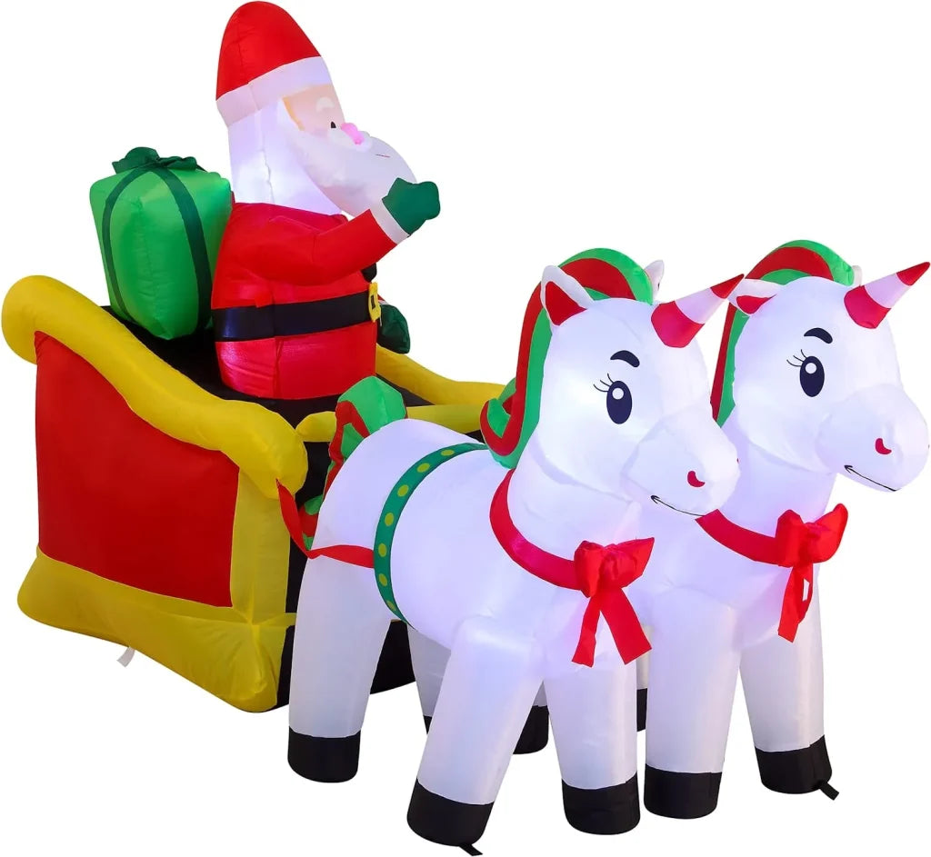 6ft Long LED Inflatable Santa Ride Unicorn Costume Pulling Sleigh