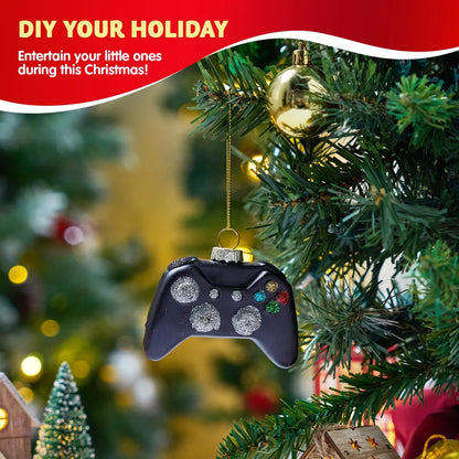 Black Game Controller Glass Ornament