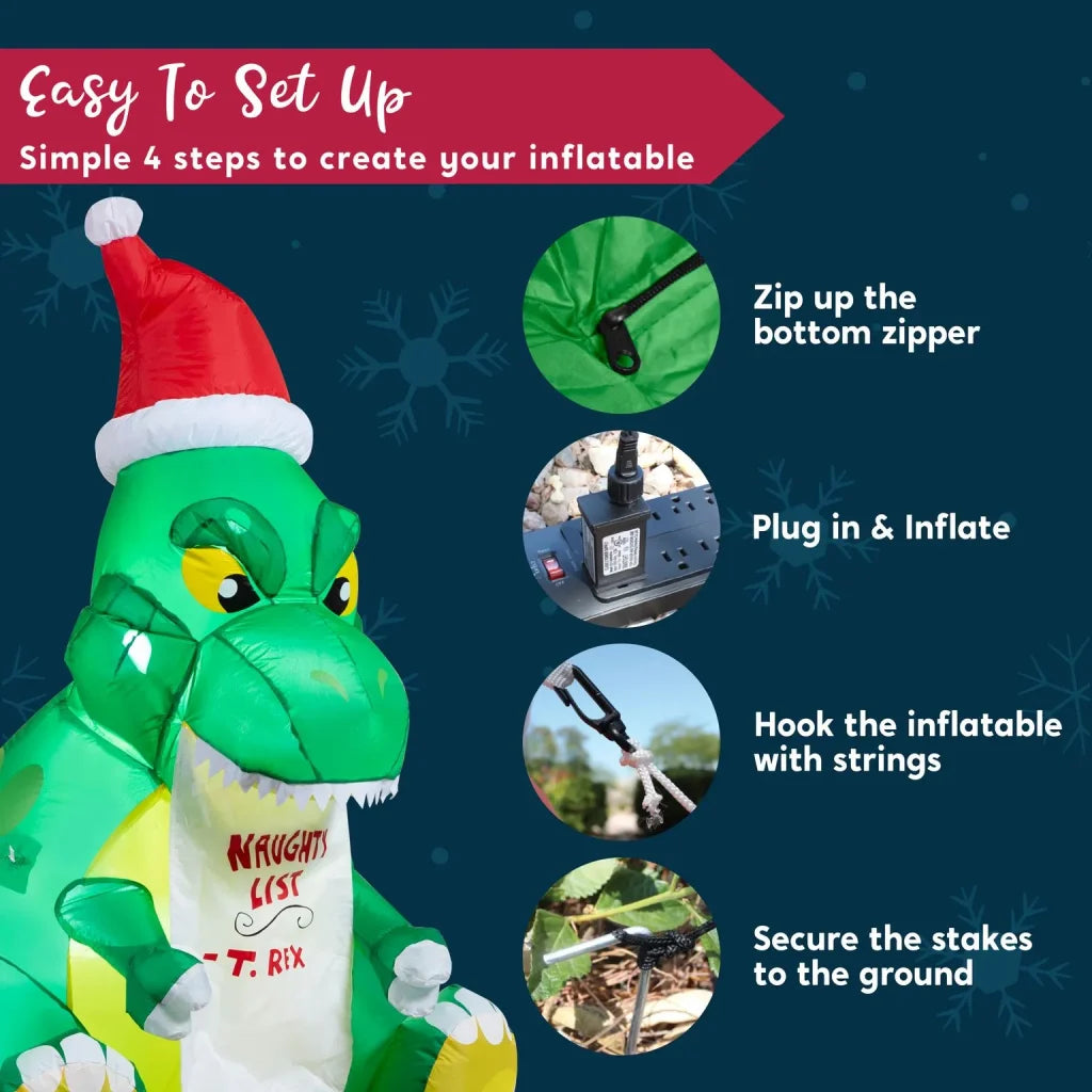 5ft Inflatable Sitting Dinosaur Christmas Decoration