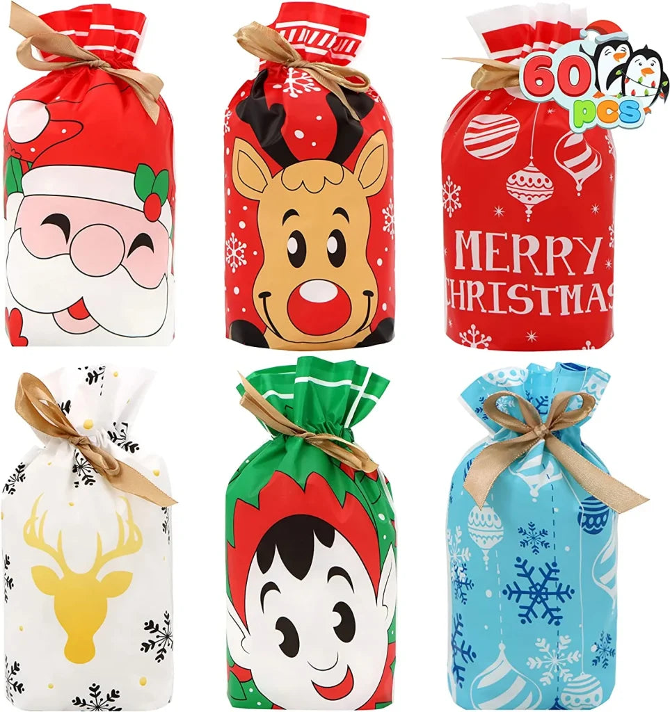 60pcs Plastic Drawstring Christmas Gift Bags