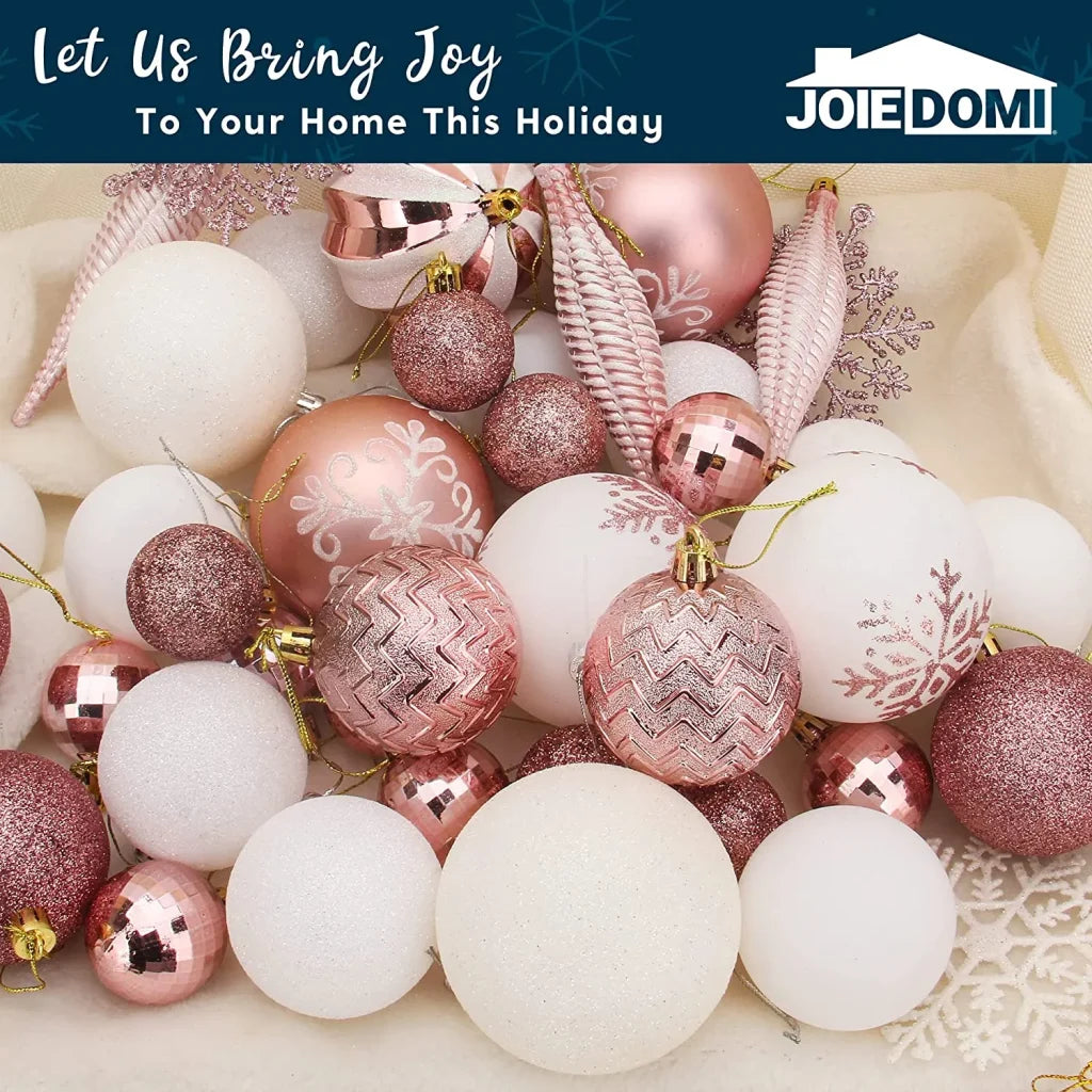 133pcs Rose Gold and White Christmas Ball Ornaments