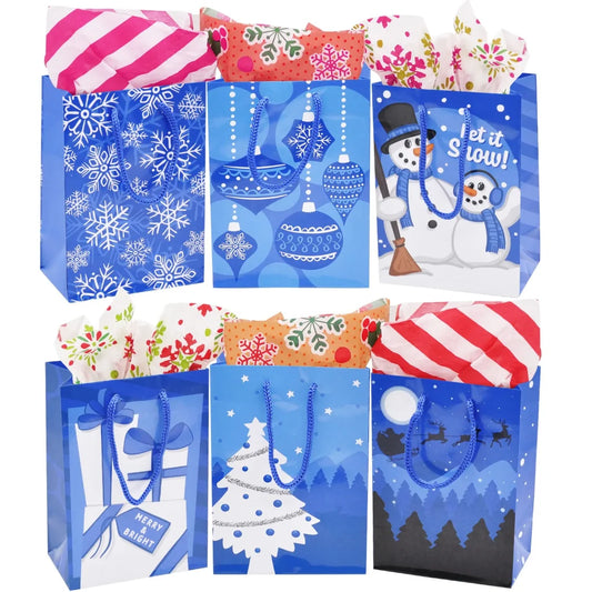 20pcs Christmas Small Blue Paper Gift Bags