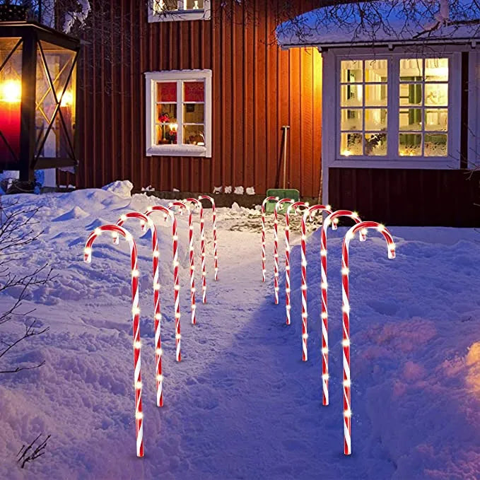 12pcs Christmas Candy Cane Pathway Lights 28in