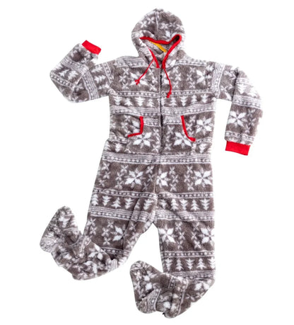 One Piece Hooded Flannel Christmas Pajamas