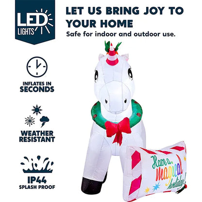 6ft Long LED Inflatable Ride A Unicorn Christmas Decoration