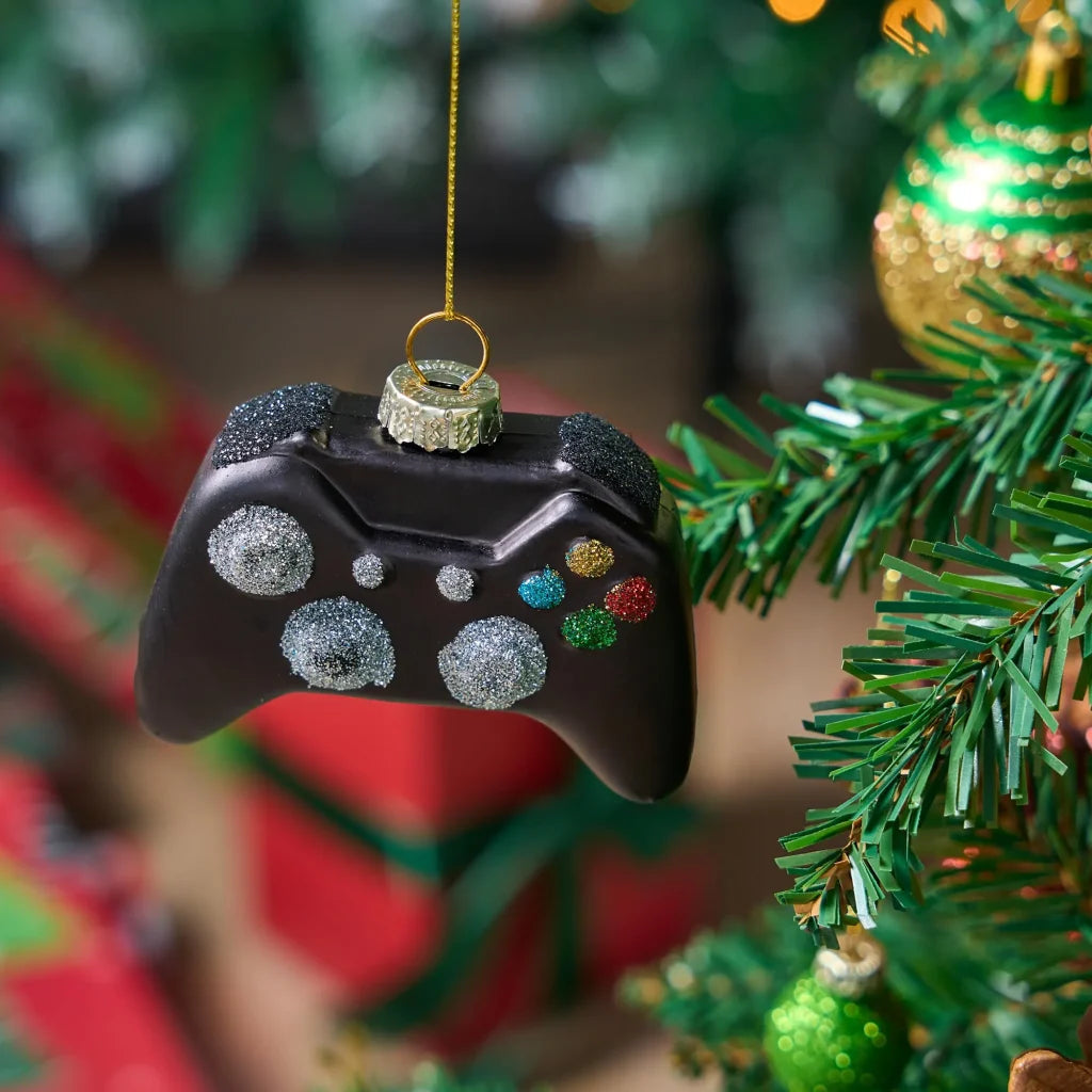 Black Game Controller Glass Ornament