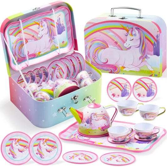 15pcs Girls Unicorn Tin Teapot Playset