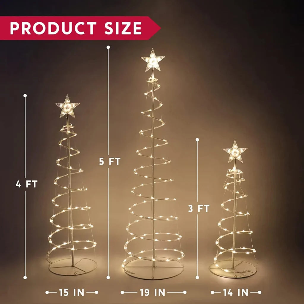 3pcs Outdoor Spiral Christmas Tree Warm White Lights