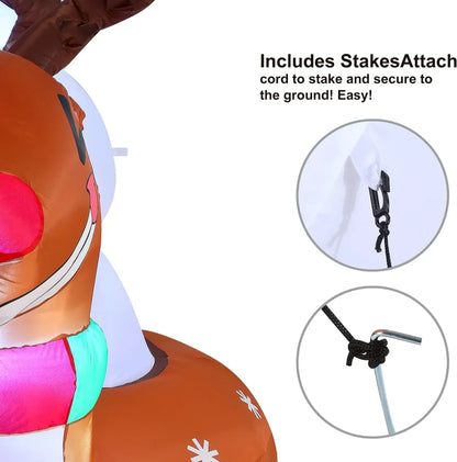 6ft Inflatable LED Snowman on Reindeer Snow Tube