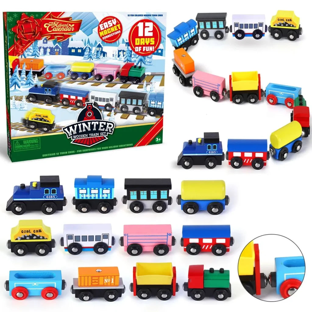 12pcs Wooden Magnetic Train Advent Calendar for Christmas