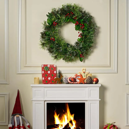 24 Inch Pre-Lit Christmas Wreath with Warm White LEDs