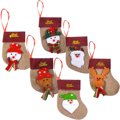 12pcs 3D Plush Burlap Mini Christmas Stockings