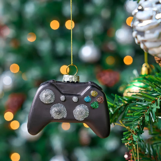 Black Game Controller Glass Ornament