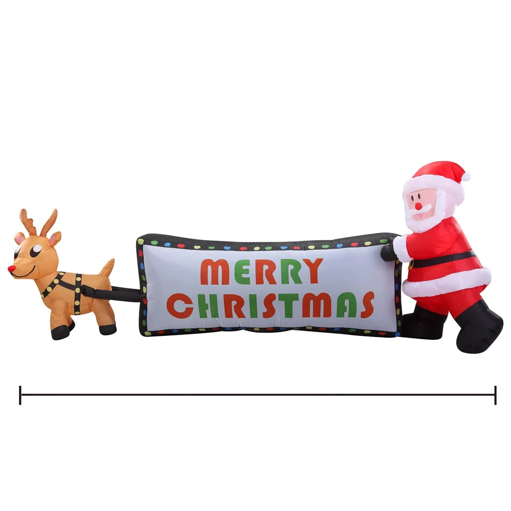 8ft LED Inflatable Reindeer Pulling Banner with Santa