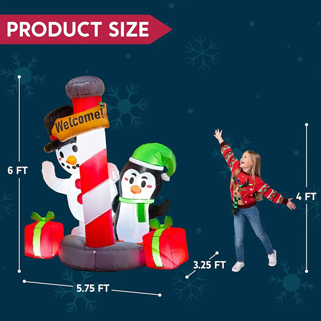 6ft Tall LED Welcome Sign Inflatable Christmas Decor