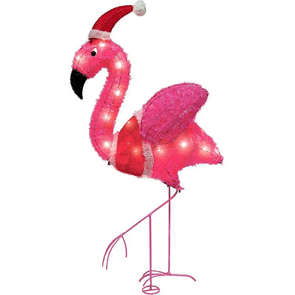 3ft 30 LED Tinsel Flamingo with Christmas Hat