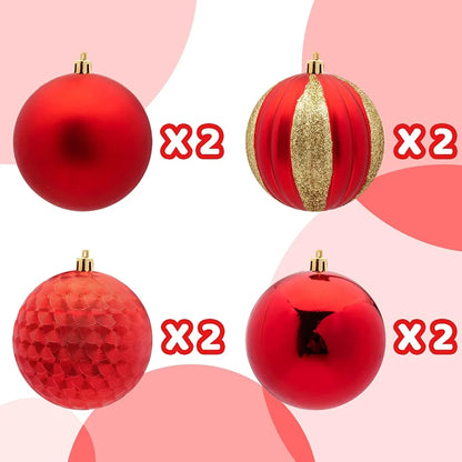 8pcs Shatterproof Red Christmas Ball Ornaments 3.94in