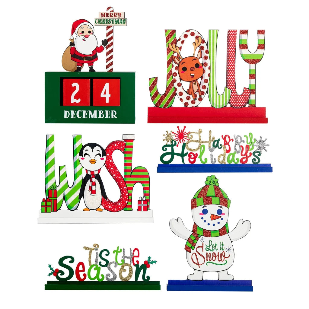 6pcs Christmas Wooden Tabletop Centerpiece Signs