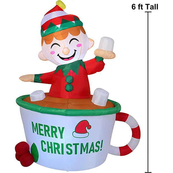 6ft Tall LED Inflatable Elf Mug