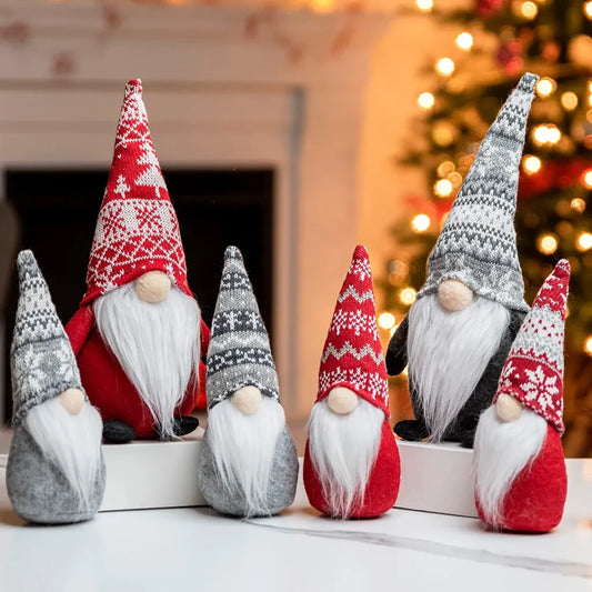 6pcs Christmas Family Gnome Plush Decorations Set