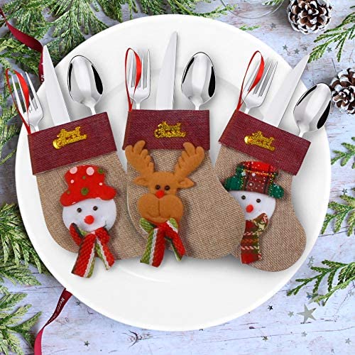 12pcs 3D Plush Burlap Mini Christmas Stockings