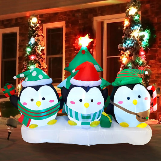 6ft Penguin Christmas Gathering Inflatable