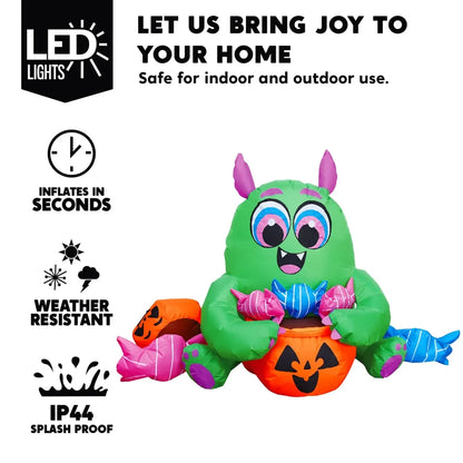 5ft Inflatable LED Monster with Pumpkin and Candies