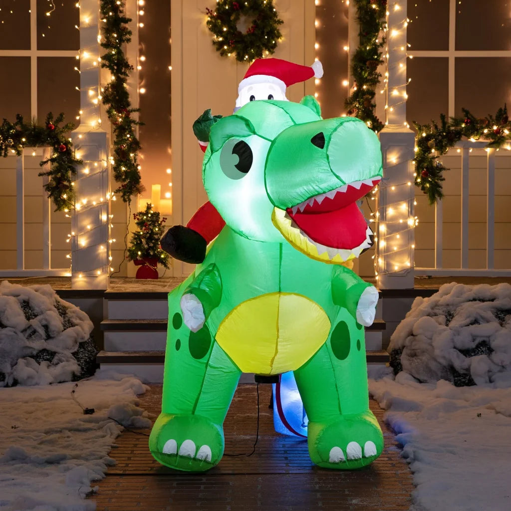 6ft Long LED Santa Inflatable Ride On Dinosaur